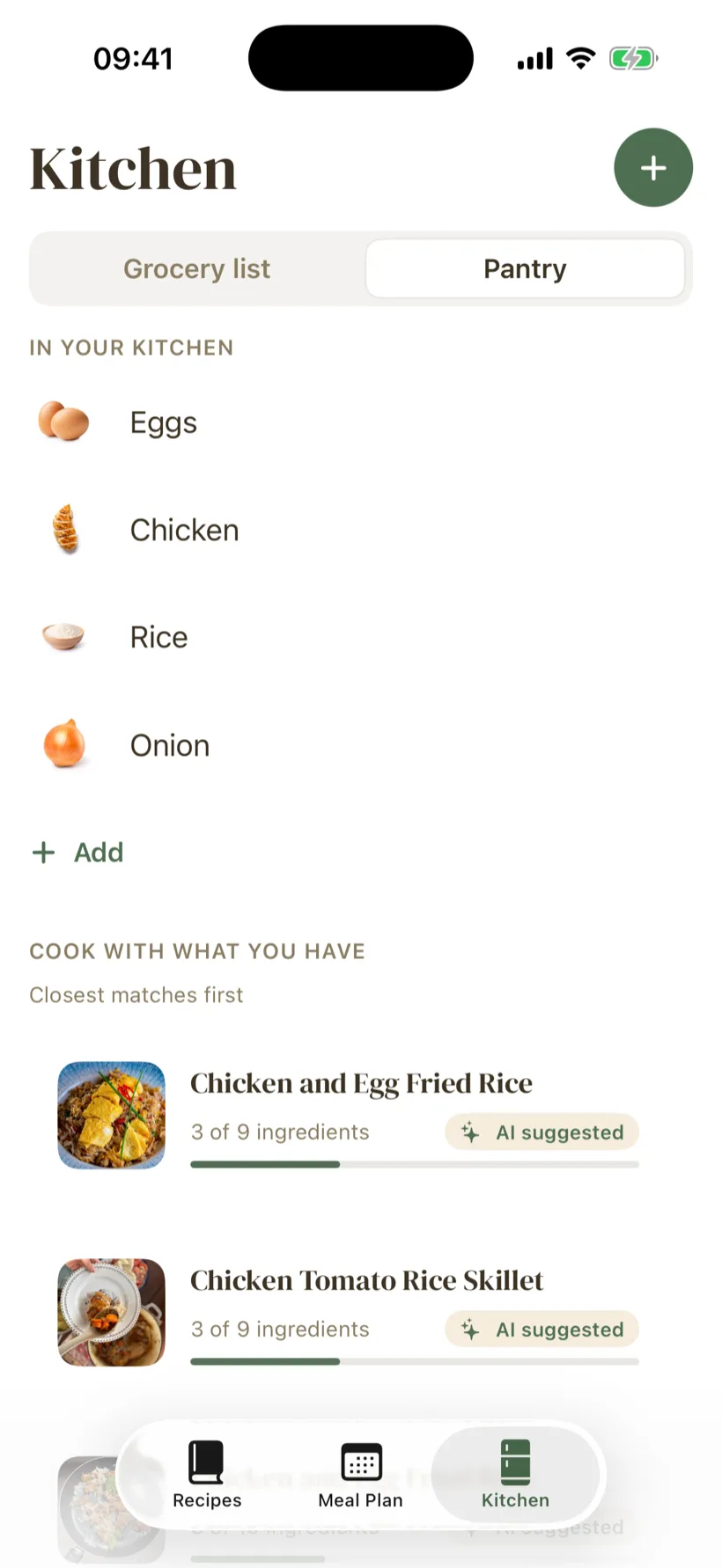 The Platter app suggesting recipes from the items in your pantry
