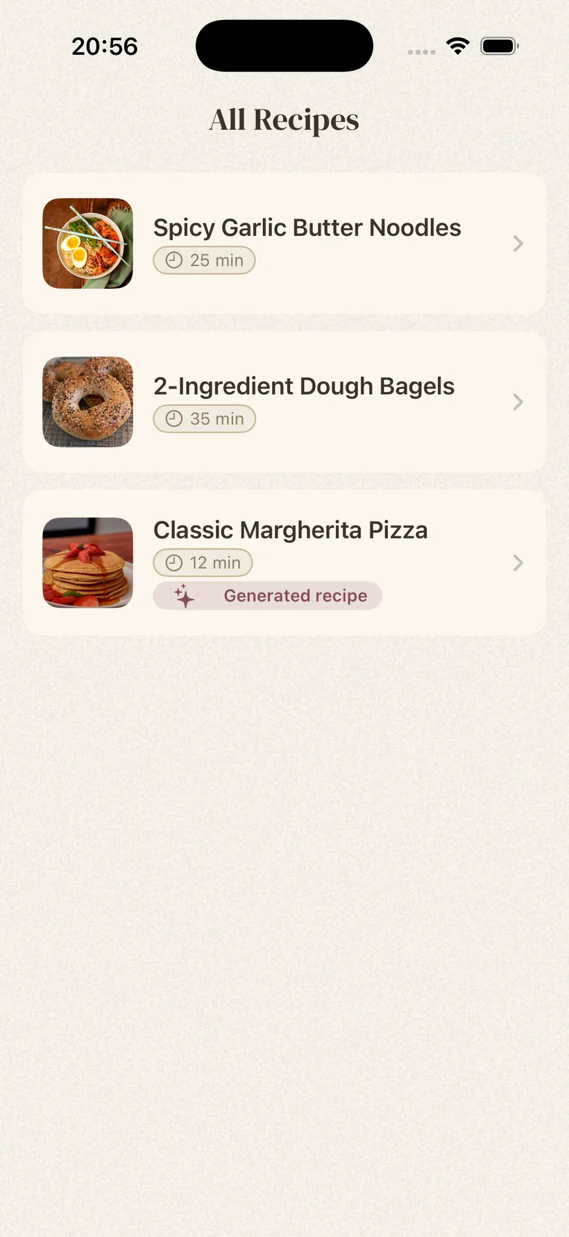 The Platter recipe library listing saved recipes with photos and cook times